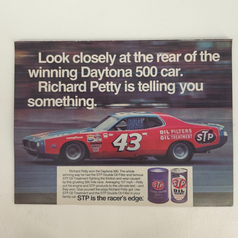 STP Richard Petty Daytona 500 Print Ad 43 NASCAR Dodge Charger Collector Display